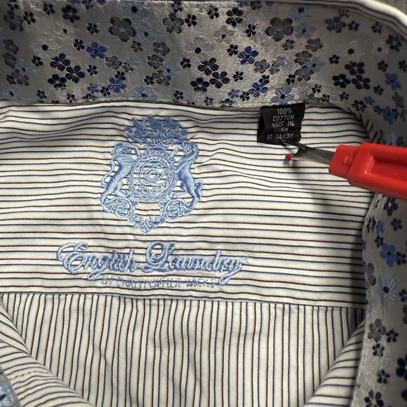 Lot of 4 English Laundry Dress Shirt Men's 17 34/35 Purple Blue Flip Cuff Logo - Picture 14 of 16